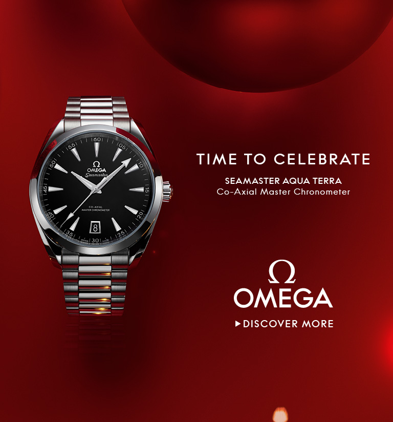 Omega Speedmaster Moonwatch Banner Banner with an Omega Speedmaster Moonwatch on a clean gray background