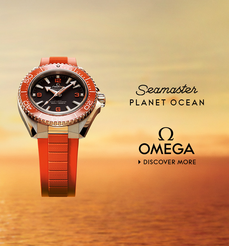 Omega Speedmaster Moonwatch Banner Banner with an Omega Speedmaster Moonwatch on a clean gray background